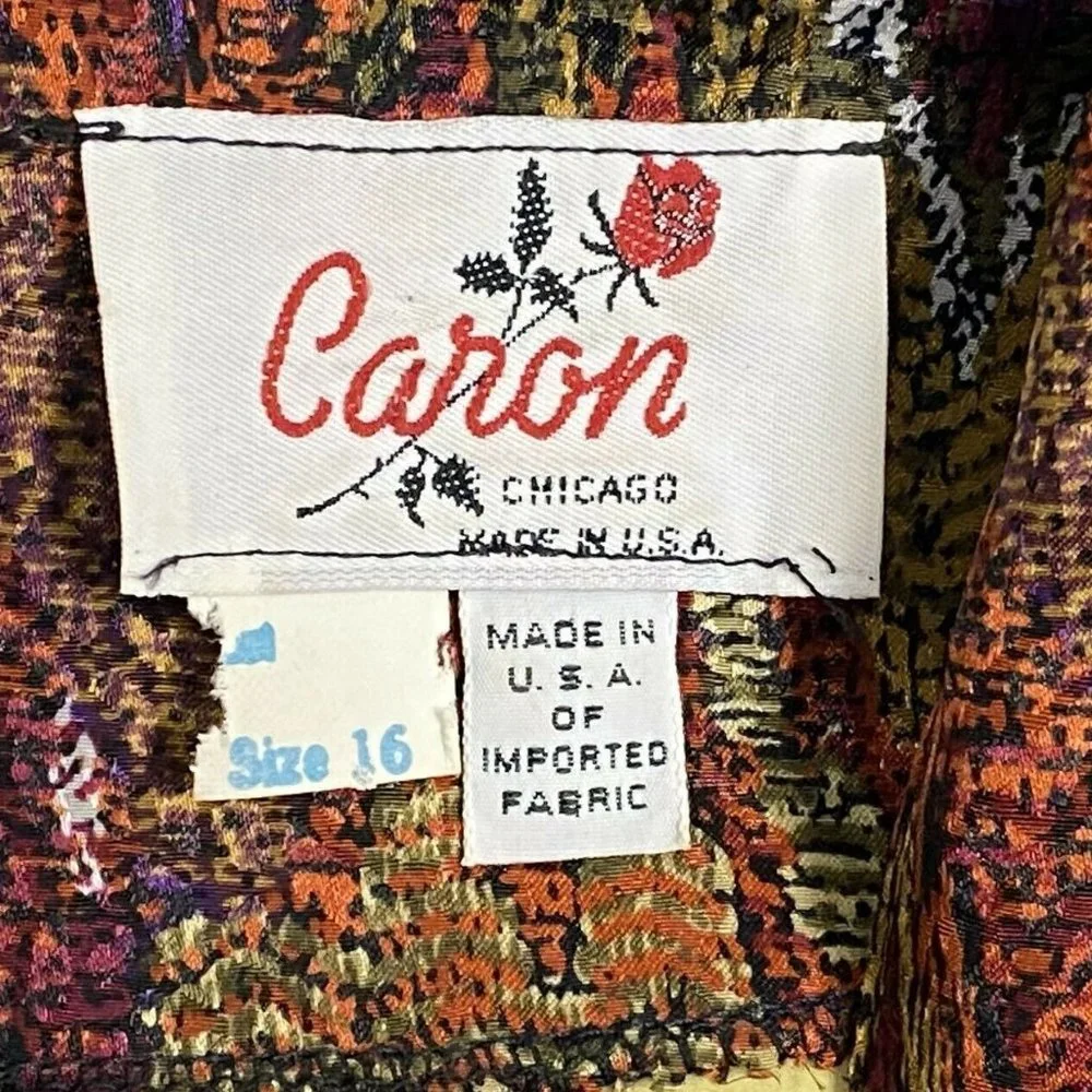 Vintage Caron Chicago Dress Shirtdress Geometric Ikat Pattern Slinky Sexy Belted
